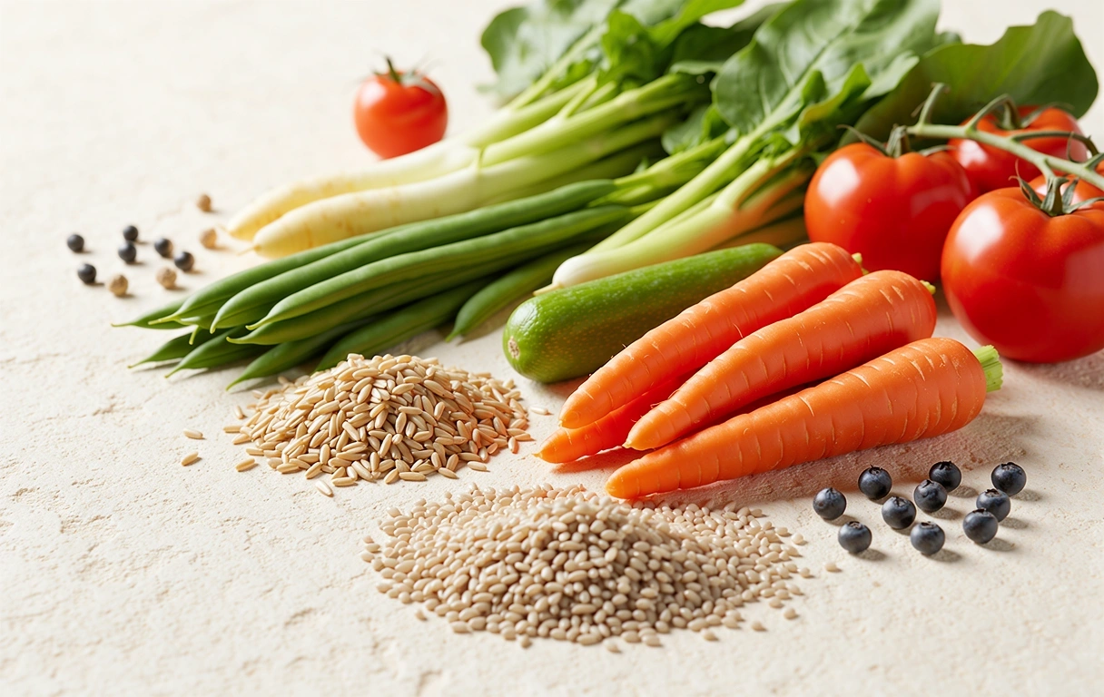 Fresh organic ingredients representing Nutriprokj's dietary philosophy